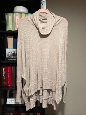 STORY Textured Knit Cowl Neck Sweater Tunic Beige Oatmeal Medium